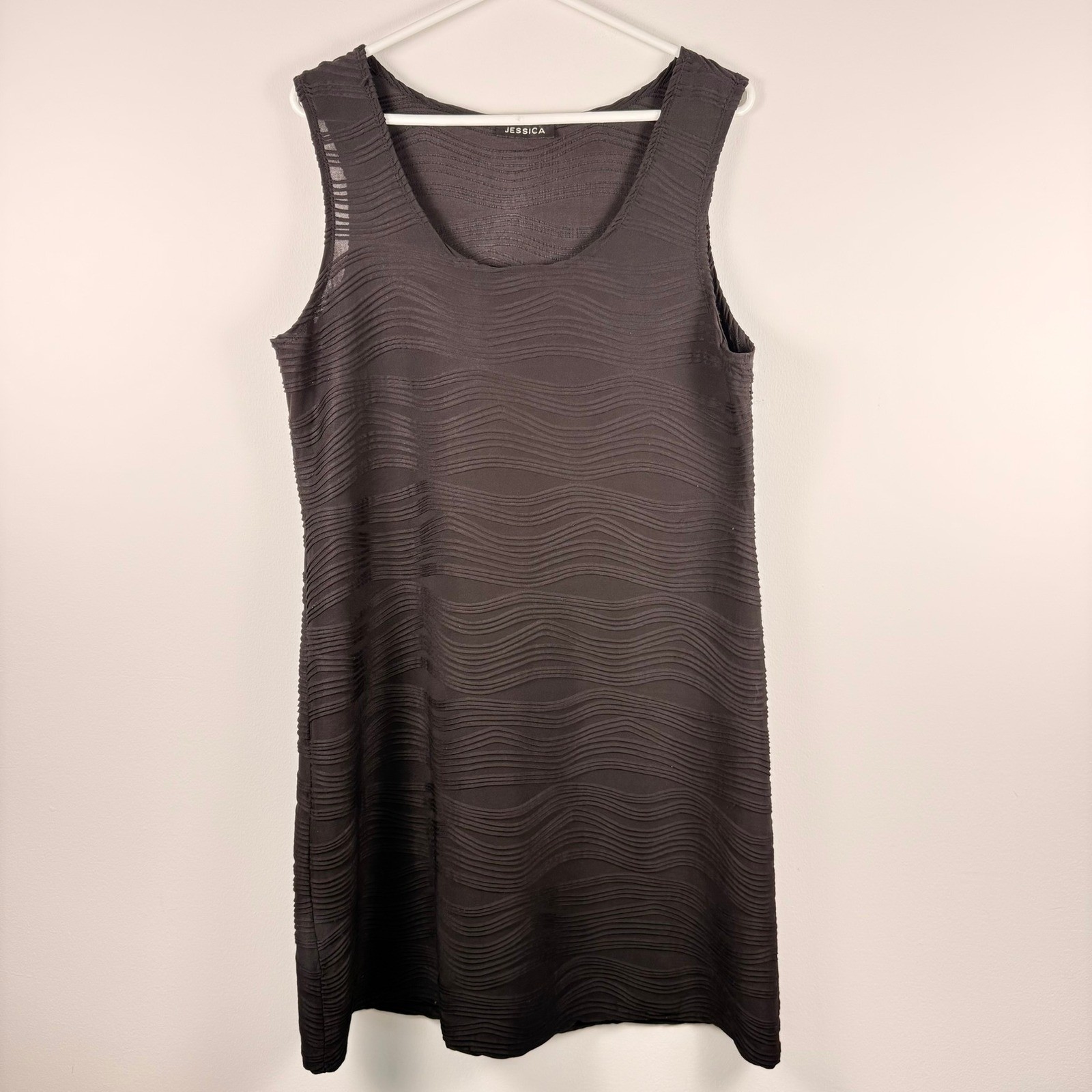 Jessica Black Textured Ripple Knit Sleeveless Shift Dress XL Made in Canada