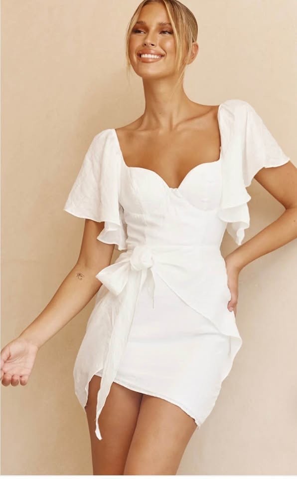 SELFIE LESLIE WHITE ZIP & TIE BACK FULLY LINED DRESS SIZE L-NWT
