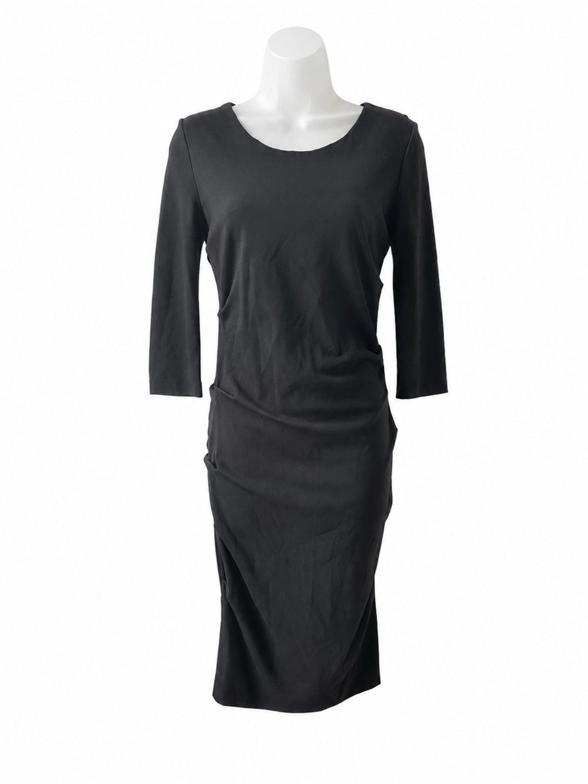 Nicole Miller Artelier Black Ruched Sheath Dress 3/4 Sleeve Size M