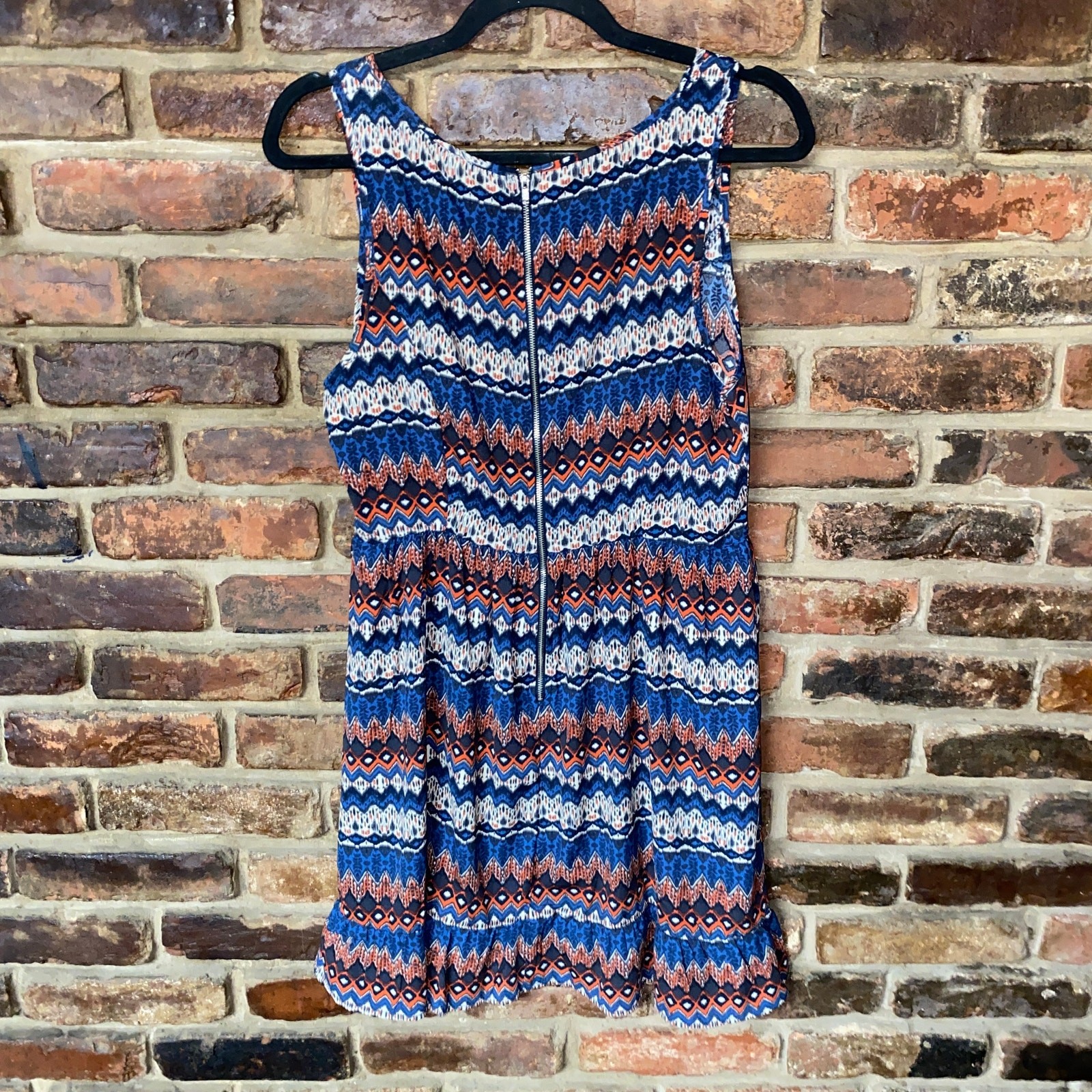 One Clothing Blue White Orange Printed Sleeveless Mini Dress Women’s Size Large