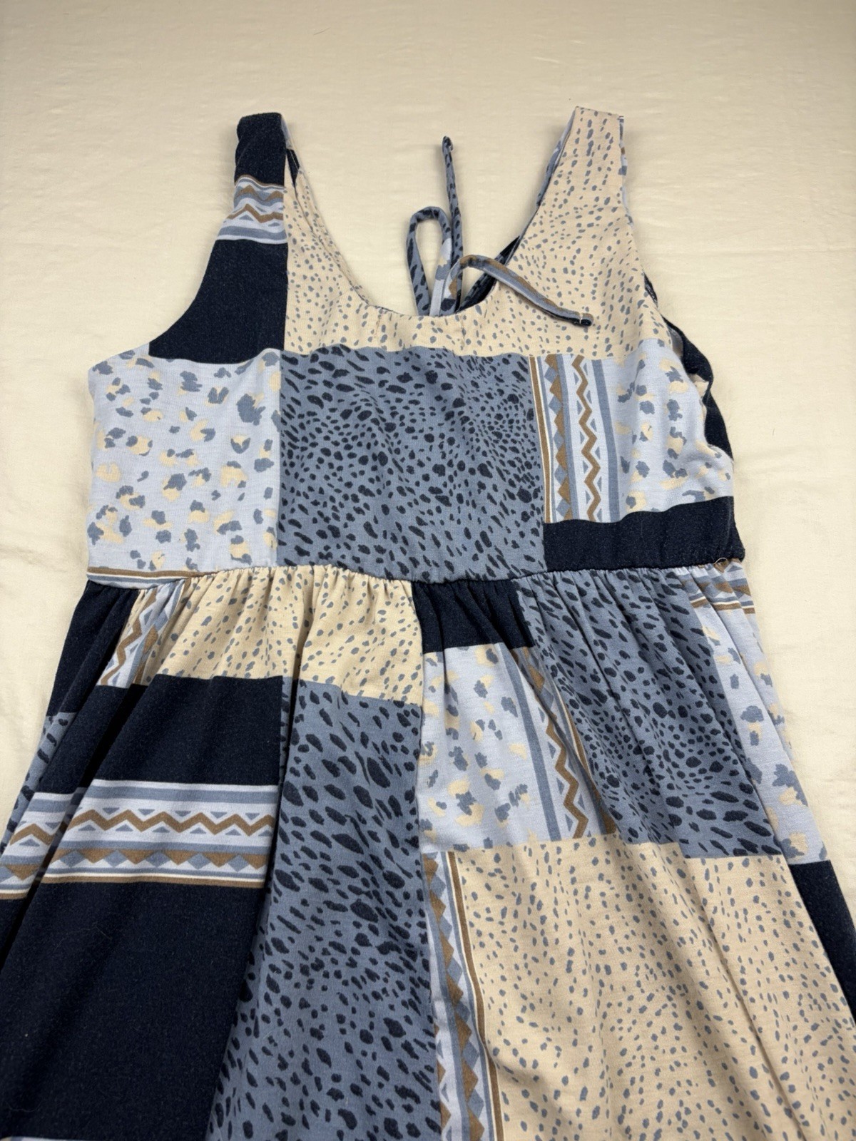 Absolutely Famous Womens XL Blue Patchwork Sleeveless Maxi Tie Front