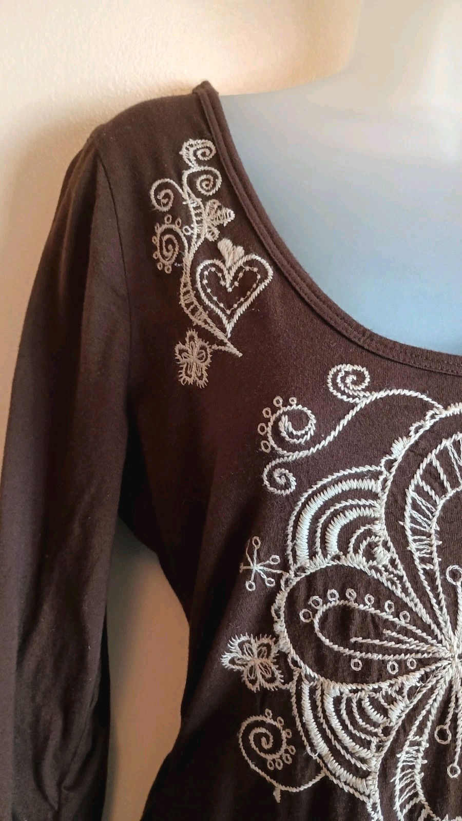 Johnny Was Earthy Brown Embroidered Dress Boho Western Whimsical Small
