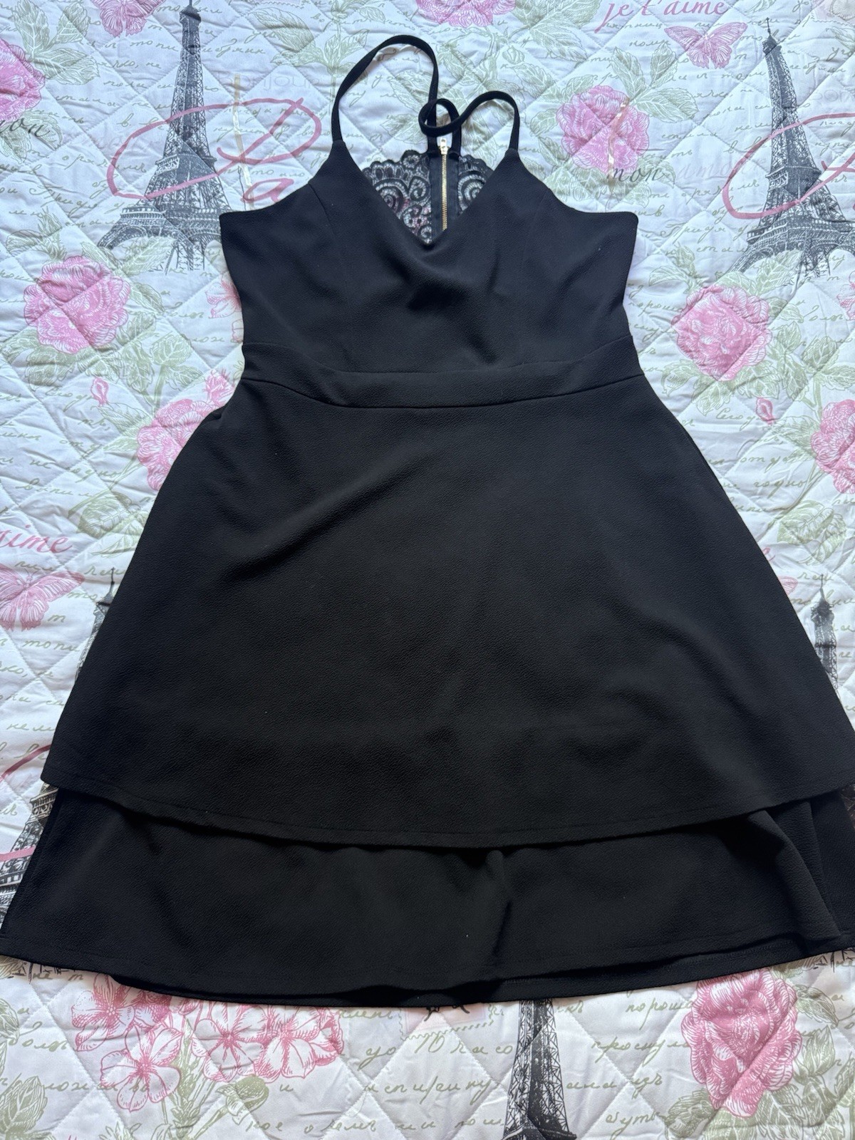 almost FAMOUS Black Lace Bodice Spaghetti Strap V-Neck Zip Short Dress XL