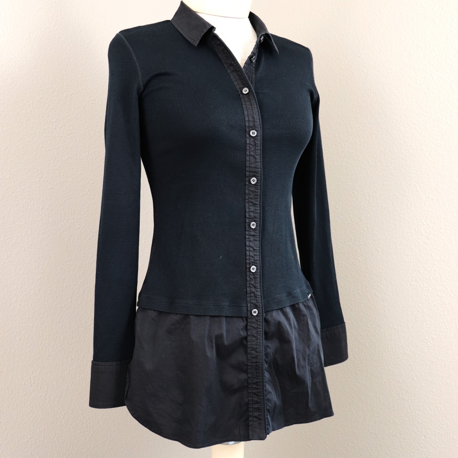 Marc Cain Sports Black Jersey Wmns Small Shirt Full Button Flare Mini Dress