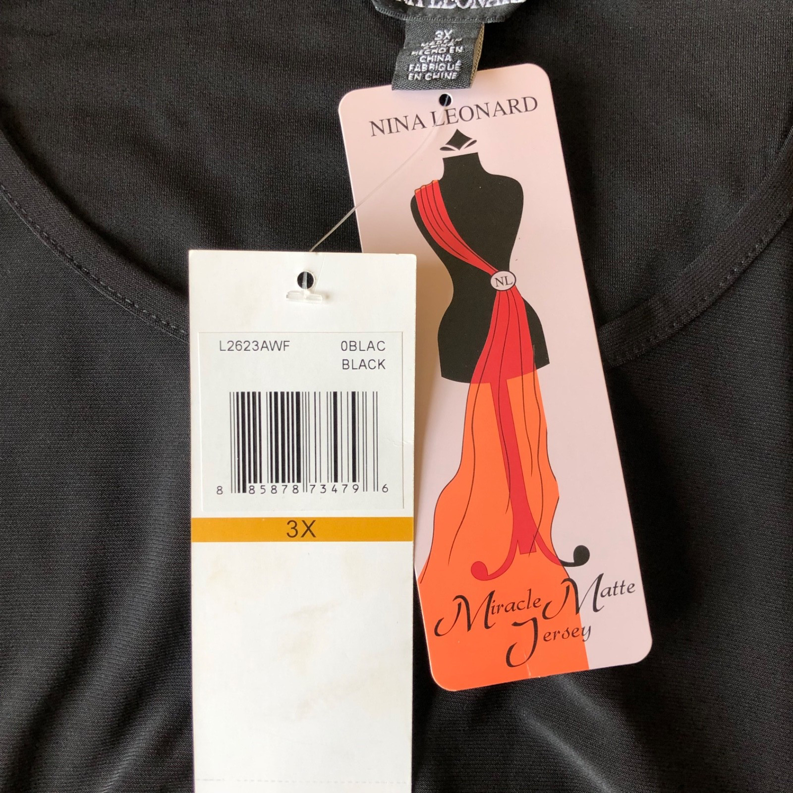 NWT Nina Leonard Black Mesh Sleeve w/Ruffle Cuff Dress Sz 3X Wedding Graduation