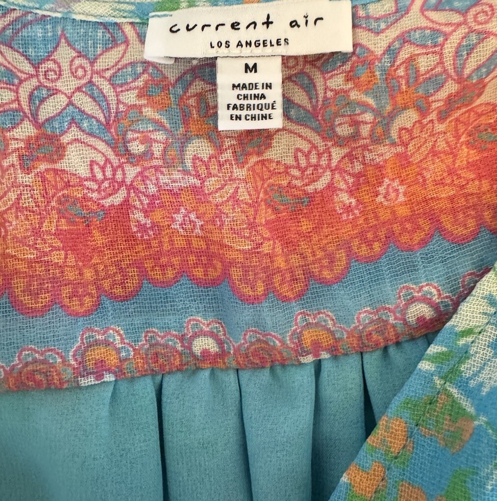 Current Air Anthropologie Boho Floral Mini Dress V Neck Tiered Hem Festival