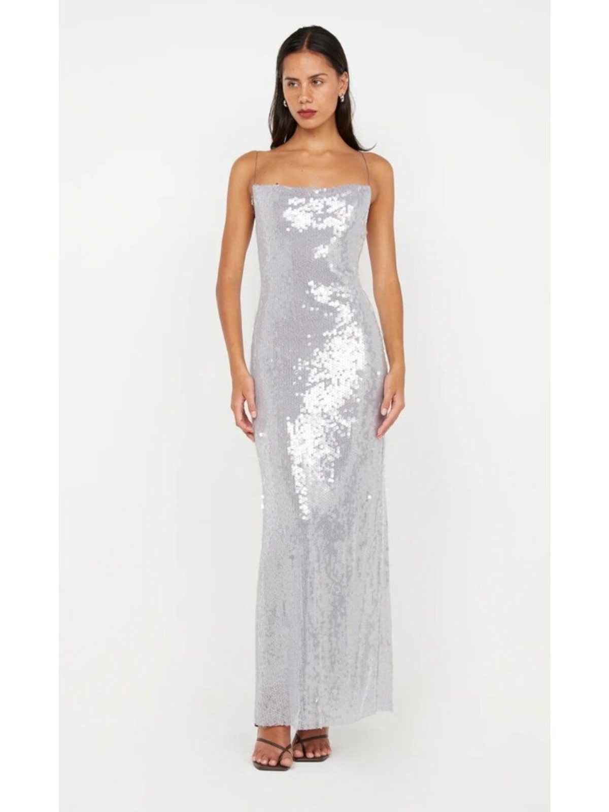 Bec + Bridge Aishya Grey Sequin Cowl Neck Lace Up Back Maxi Dress Size 2