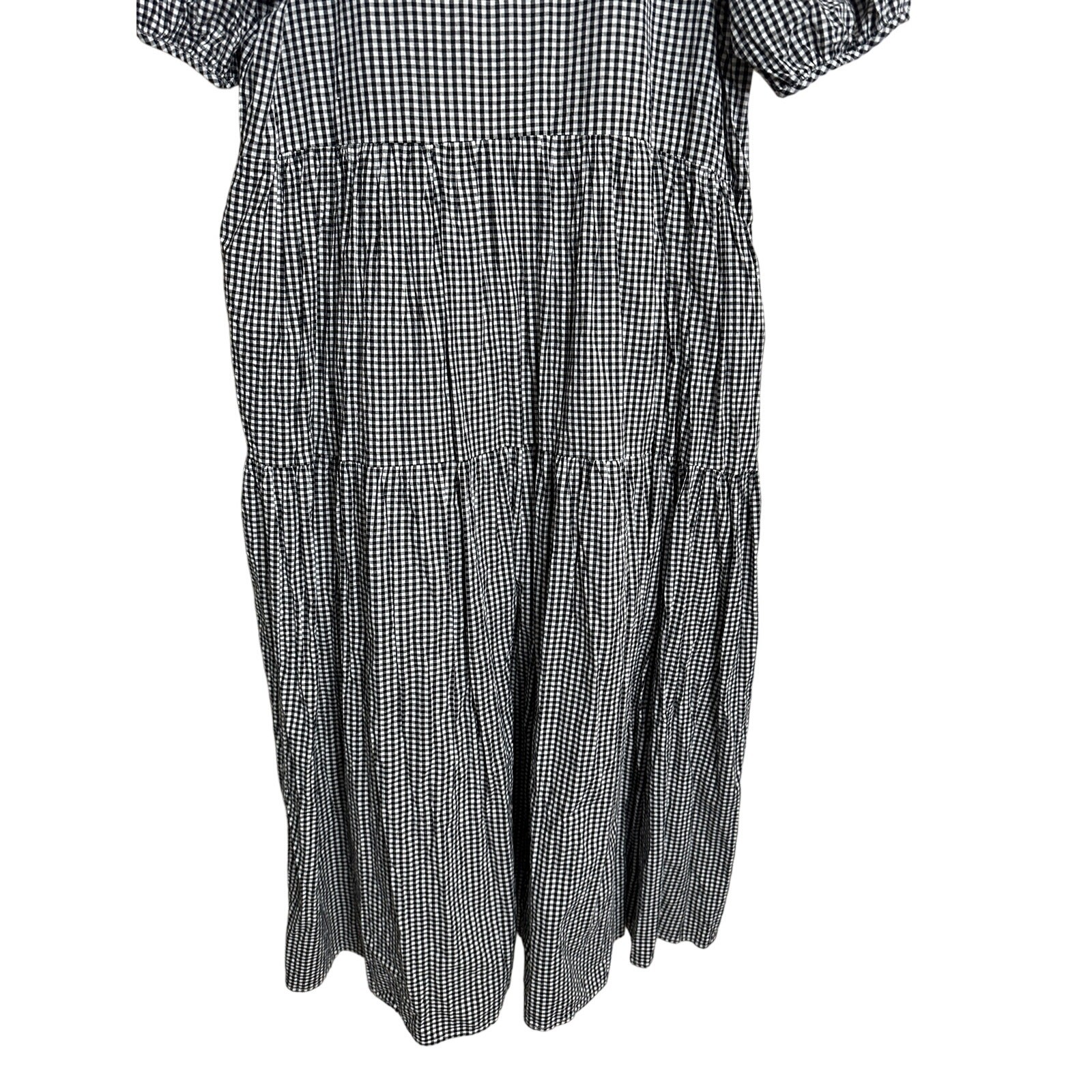 Eri + Ali Evaline Maxi Dress size S Black White Gingham Tiered Puff Sleeve