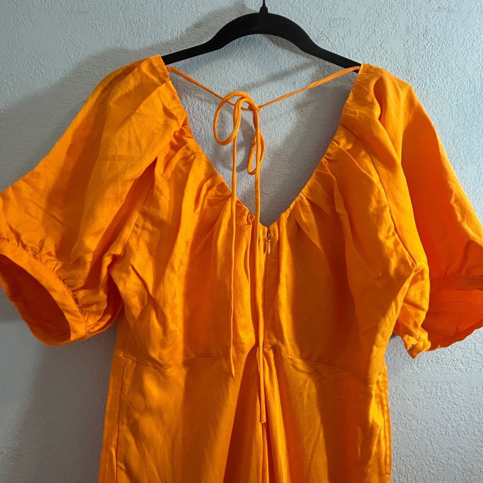 Banana Republic Womens Orange Rayon Linen Puff Sleeve V-Neck Maxi Dress Size 8