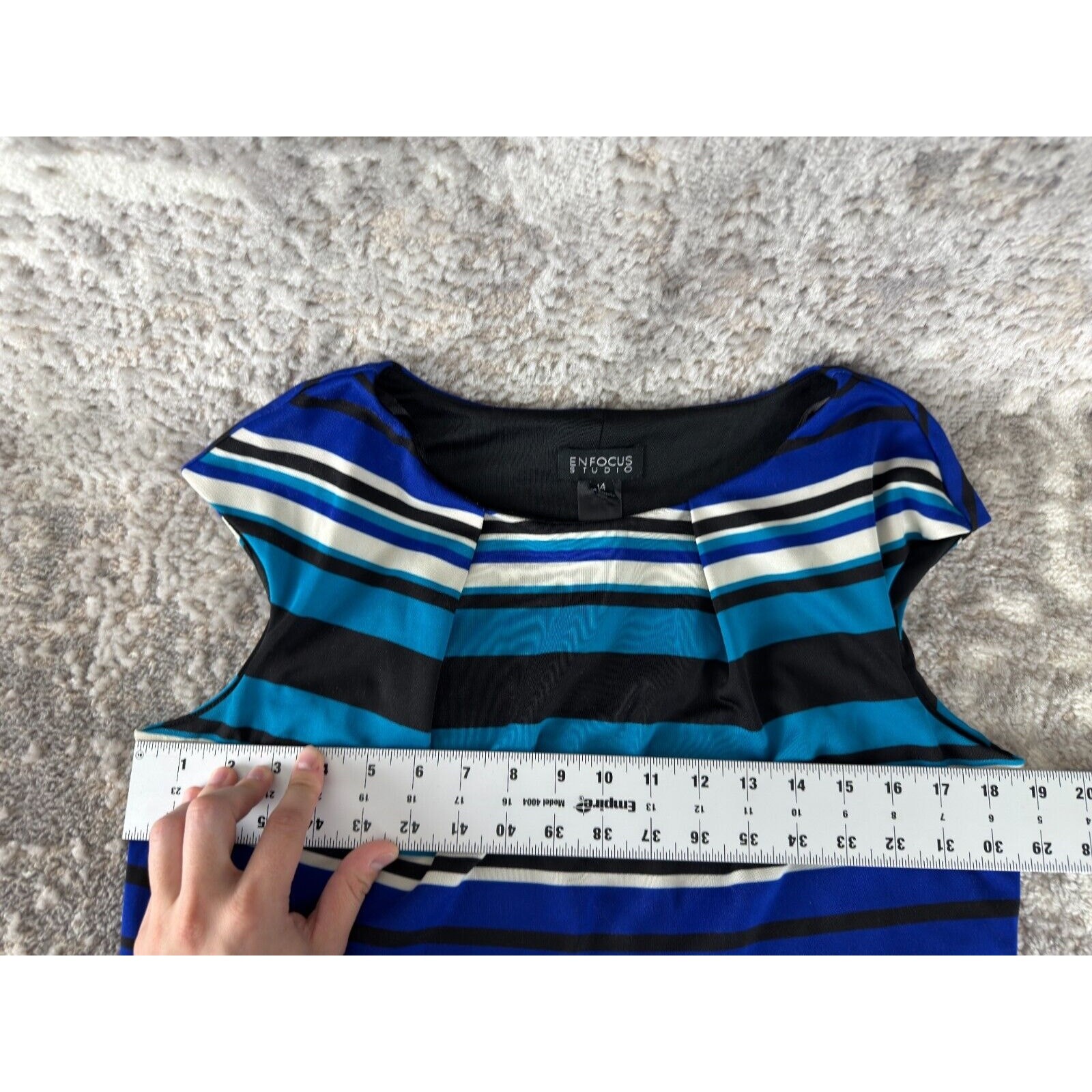 En Focus Studio Size S Striped S Cap Sleeve Sheath Knee Length Dress Blue