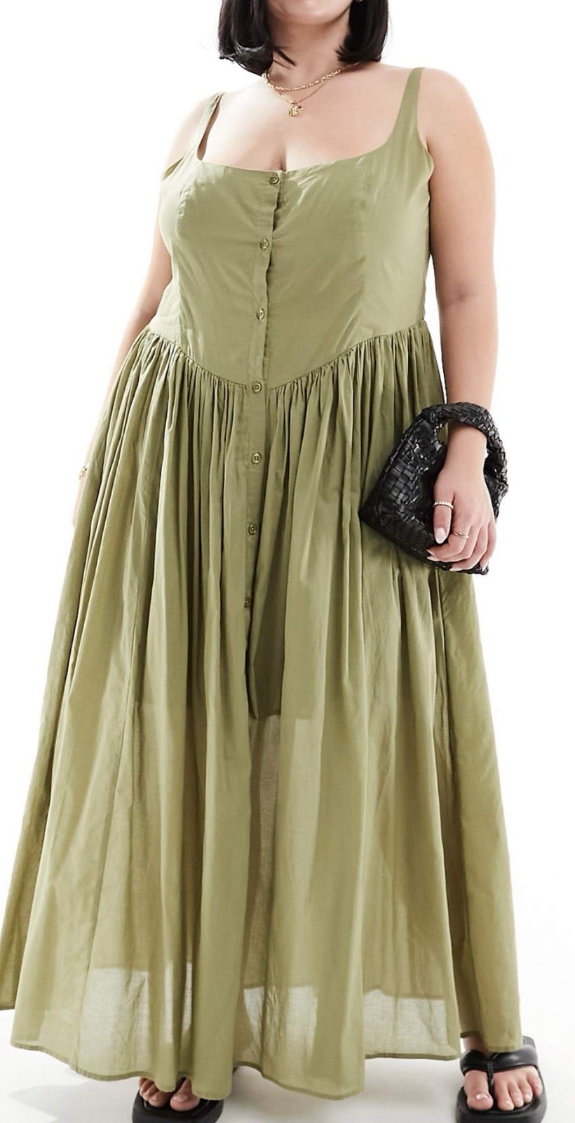 ASOS Design Curve Voile Picnic Midi Sundress In Green – US 16 UK 20 NWT
