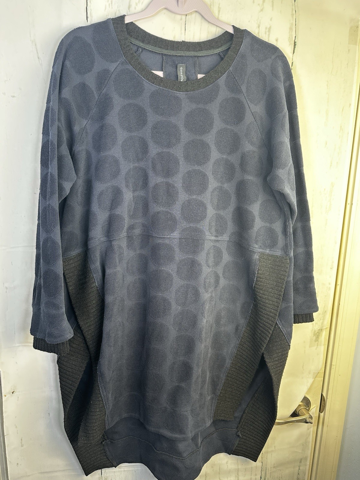 GERSHON BRAM L Blue Black Cacoon Lagenlook Modernist Slow Fashion Tunic Dress