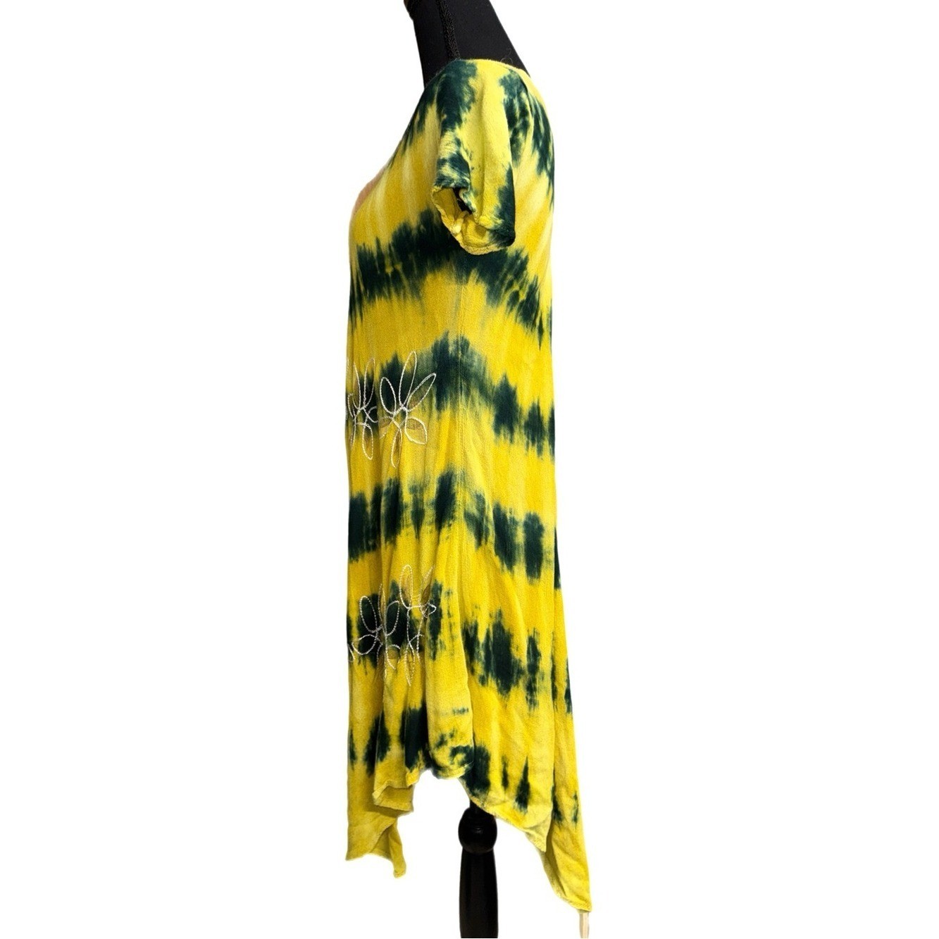 Jessica Taylor – Yellow & Green Tie‑Dye Embroidered Dress – Size Large