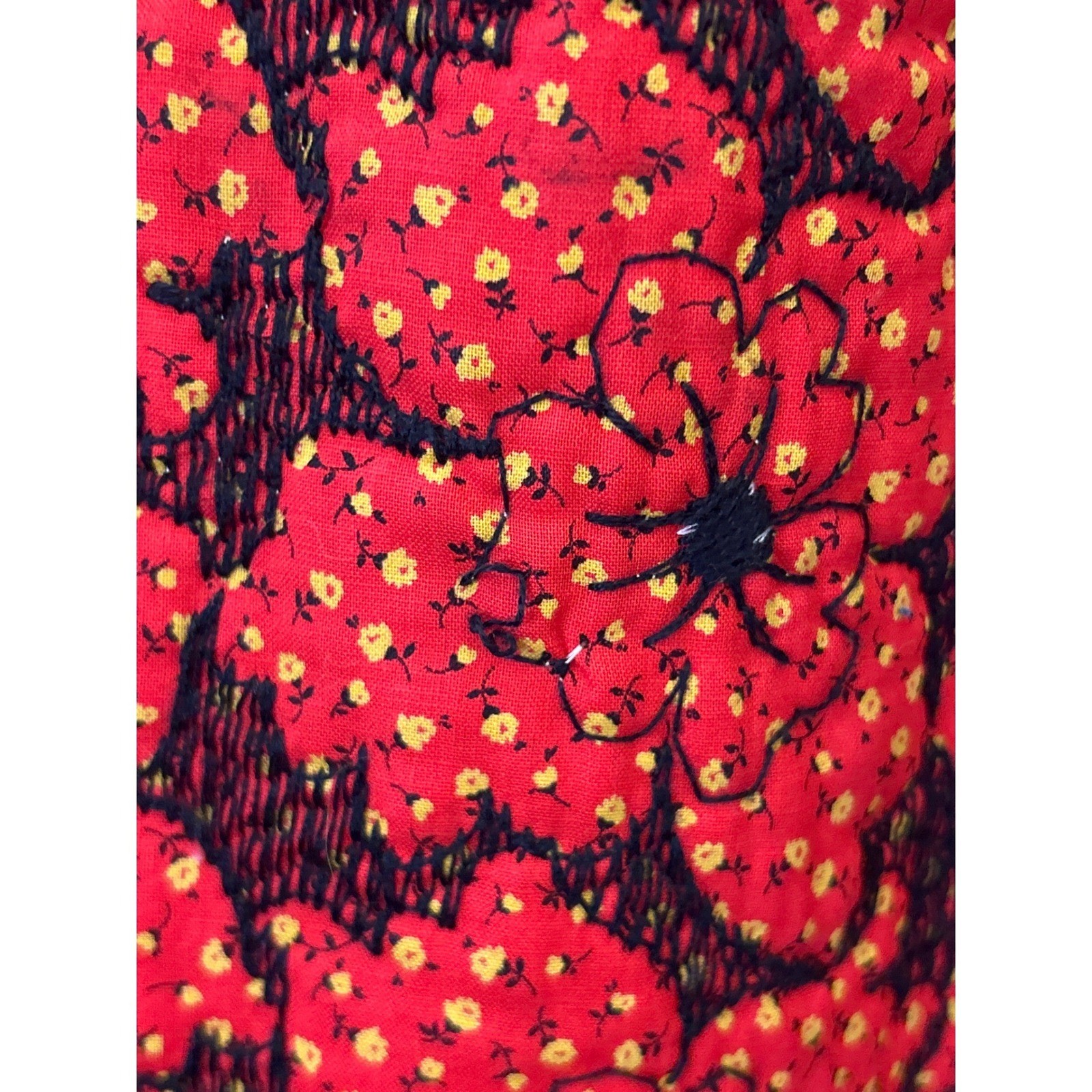 Vintage 70s 80s Tracy Petites Quilted Prairie Dress Calico Floral Ric Rac Corset