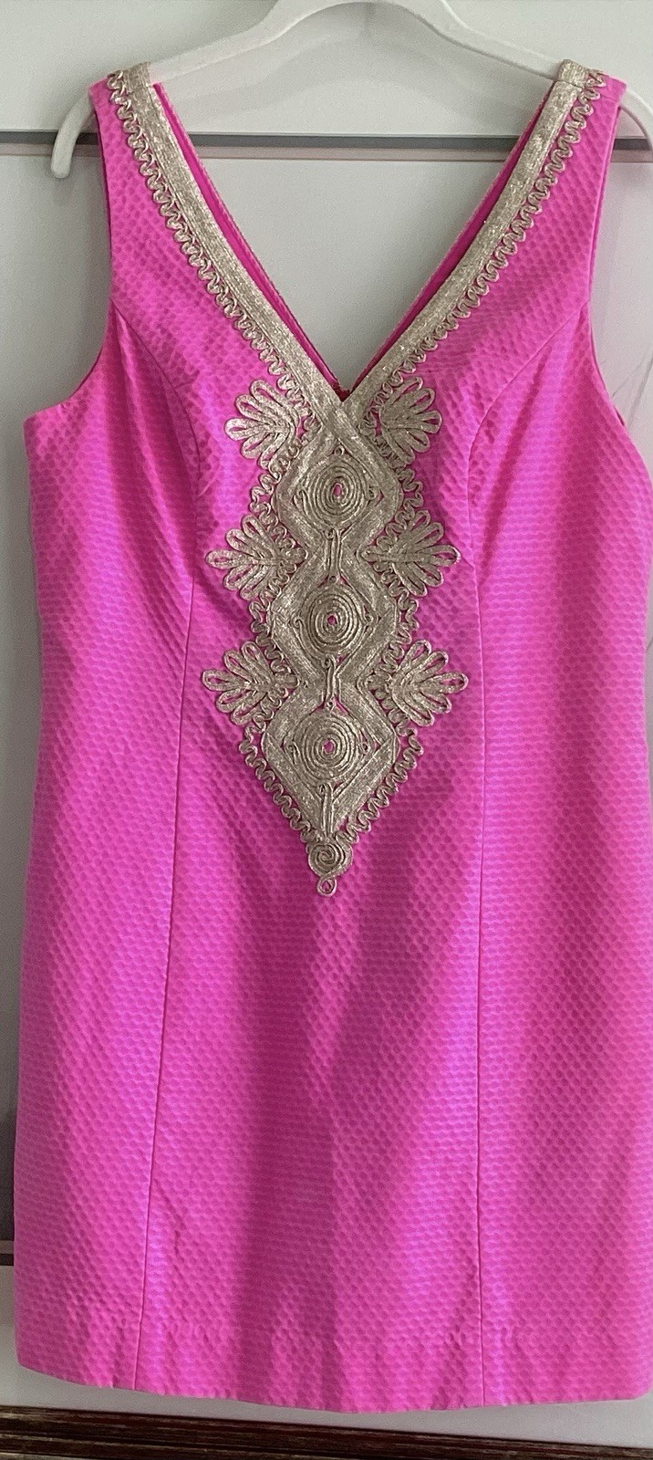 Lilly Pulitzer Junie Shift Dress Berry Sangria Pink with Gold Trim Size 8