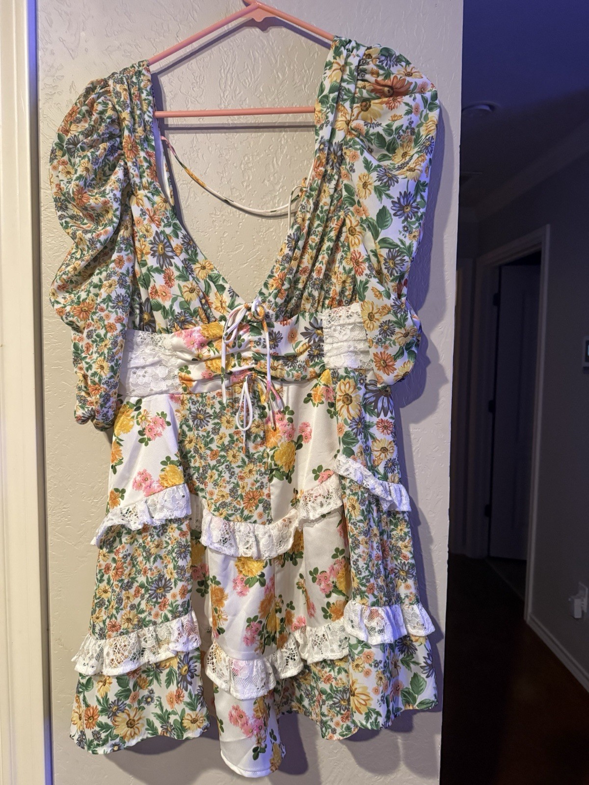 For love & lemons large Floral Rosalyn Mini Dress in White and Pastel Florals