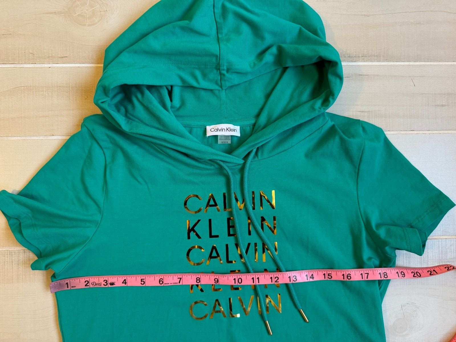 Calvin Klein green short sleeve hooded dress size M women’s cotton spandex