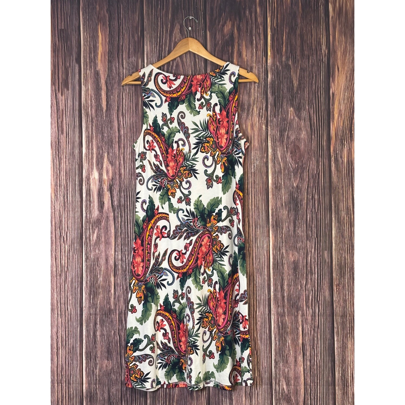 Tommy Bahama Dress Womens L White Red Green Tropical Paisley Sleeveless Shift