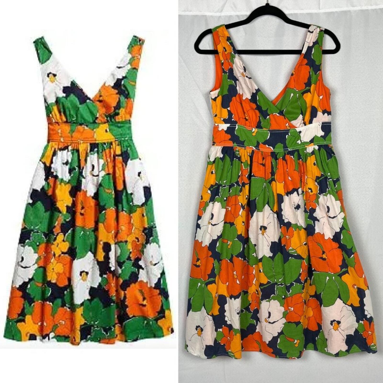 Liz Claiborne Floral Sleeveless Sundress Orange Green White Size 4 Modest Midi