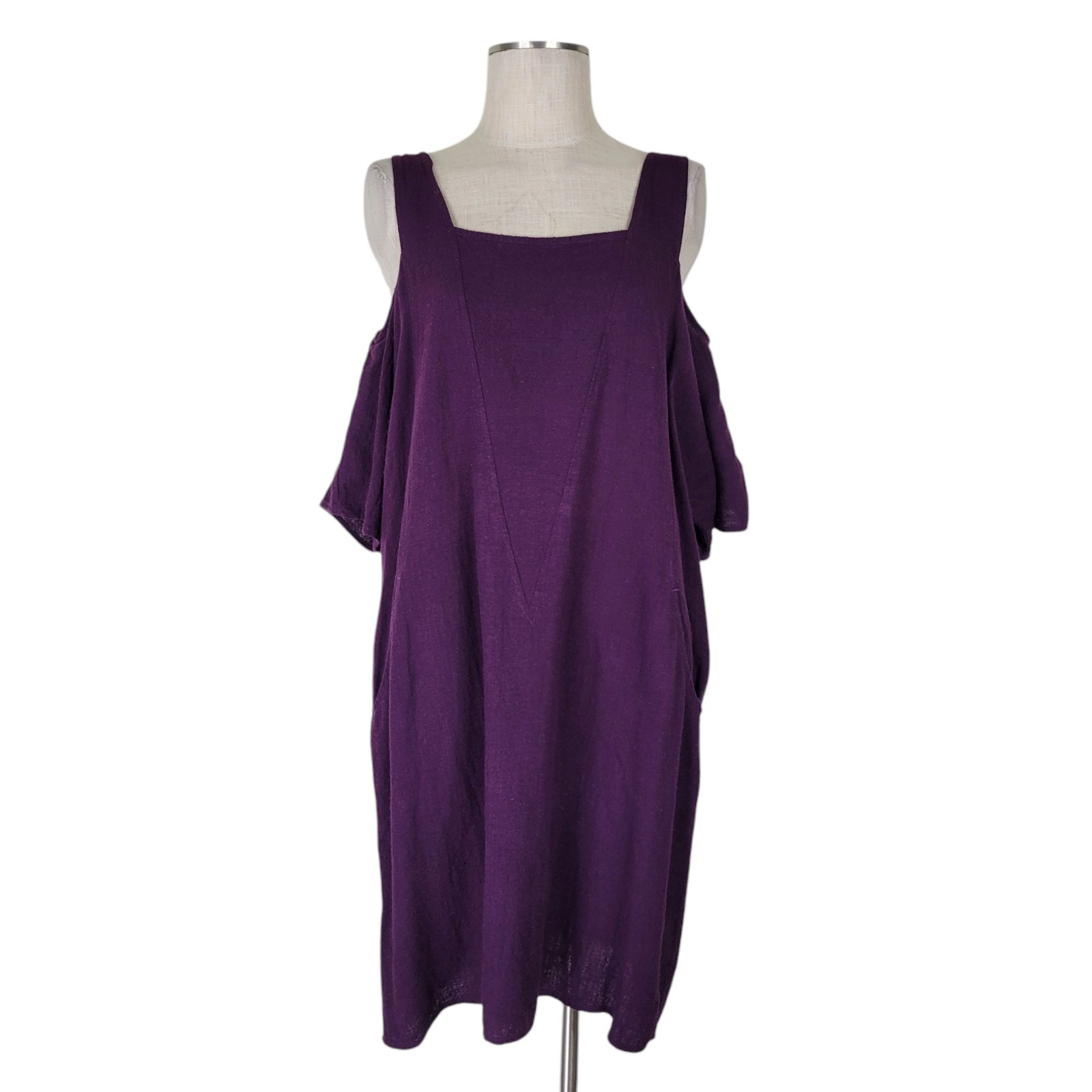 Soft Surroundings Dress Size L Purple Cold Shoulder Oversized Dolman Linen Blend
