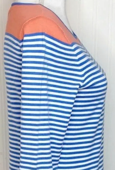 NWT! SAIL TO SABLE BLUE WHITE CORAL NAUTICAL STRIPED COTTON KNIT BLEND DRESS L !
