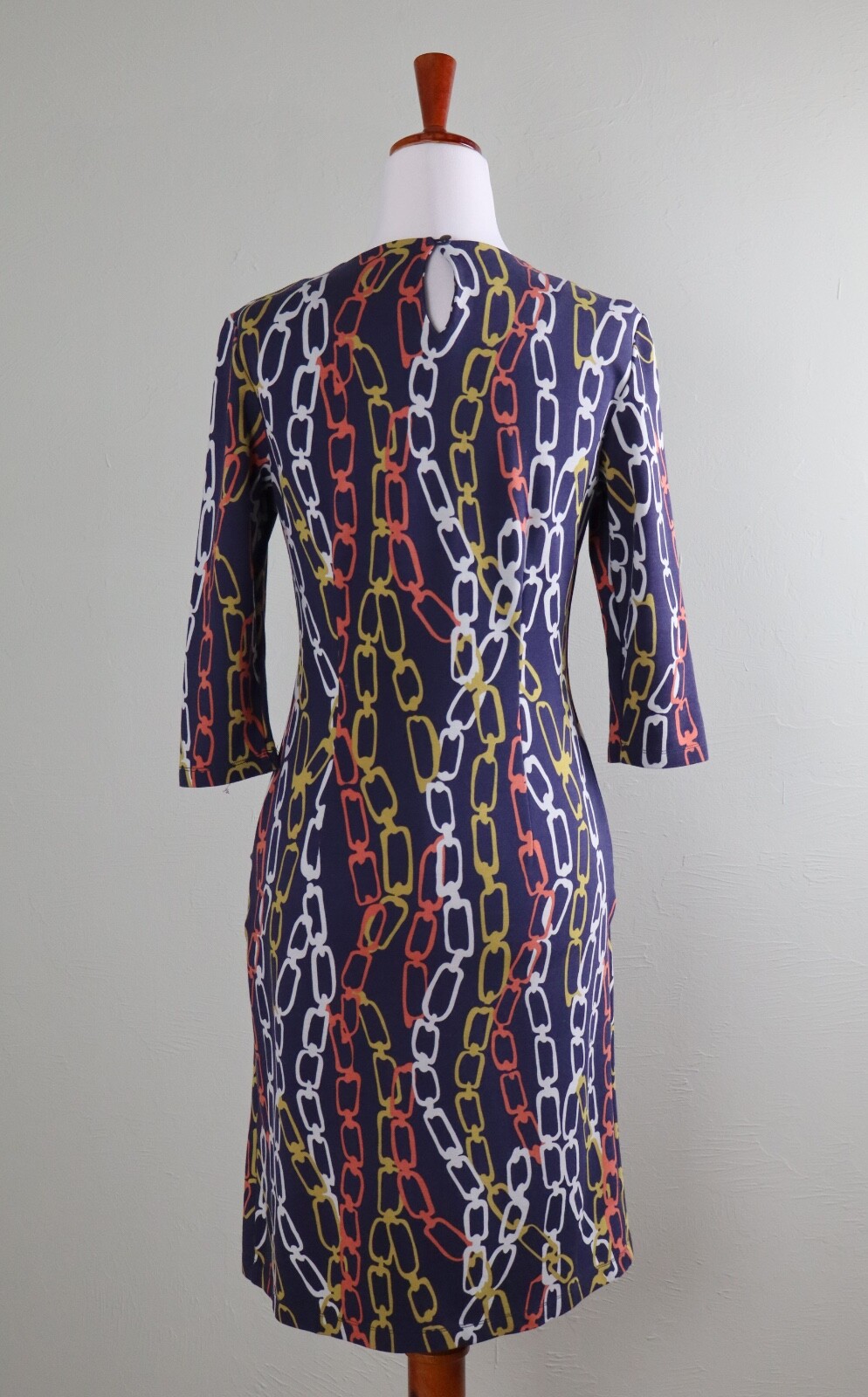 J. MCLAUGHLIN $228 Navy Soft Stretch Rayon Chain Link Print Dress Size XS
