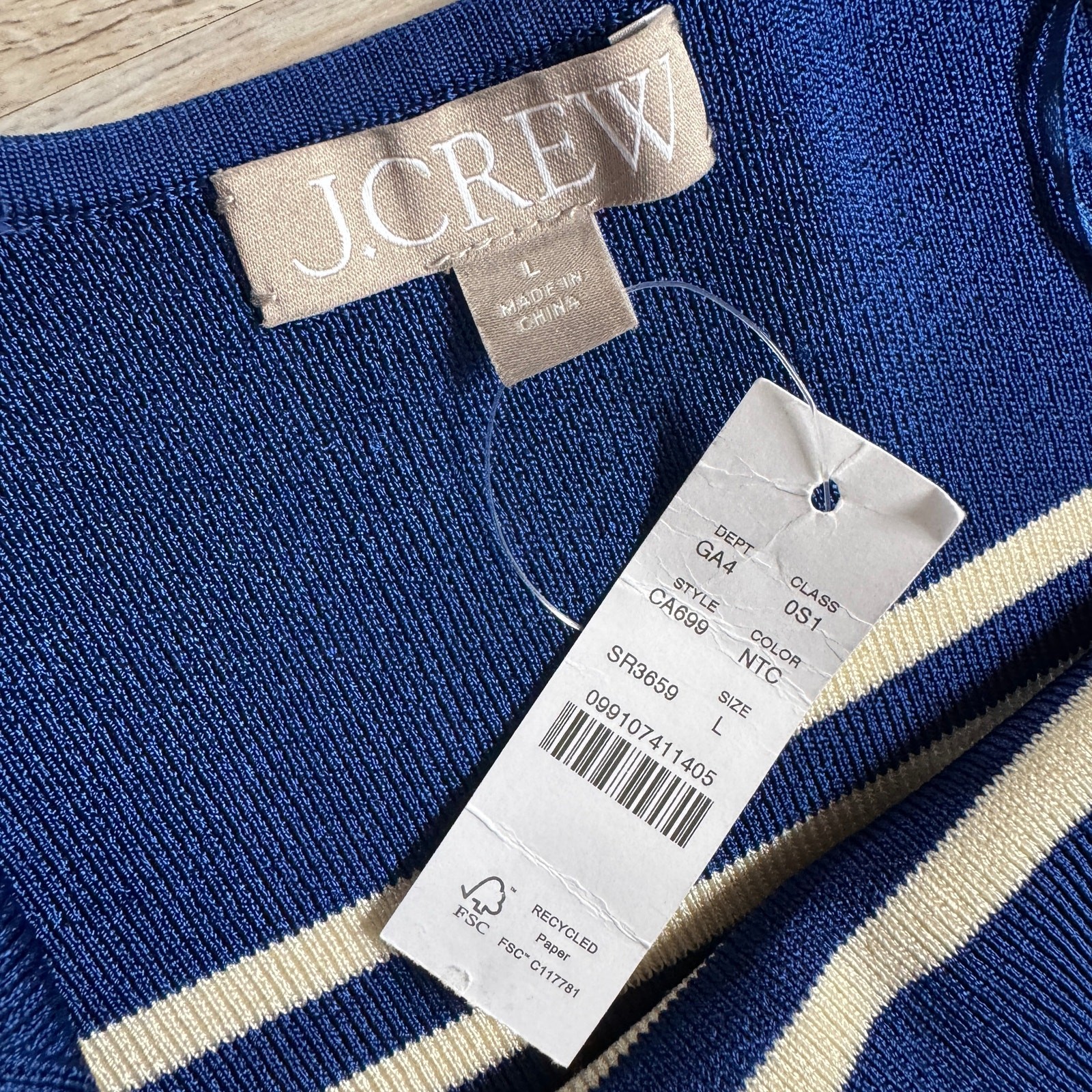 J.Crew NWT Striped Midi Tank Dress Navy Sleeveless L Costal Quiet Luxury Preppy