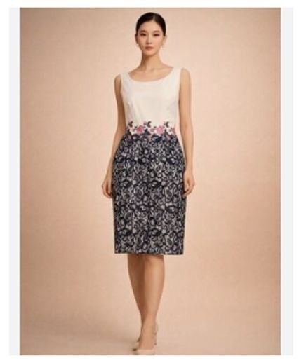 Antonio Melani Dress SZ 0 Ella Lace Sheath Embroidered Pink Roses on Ivory Blue