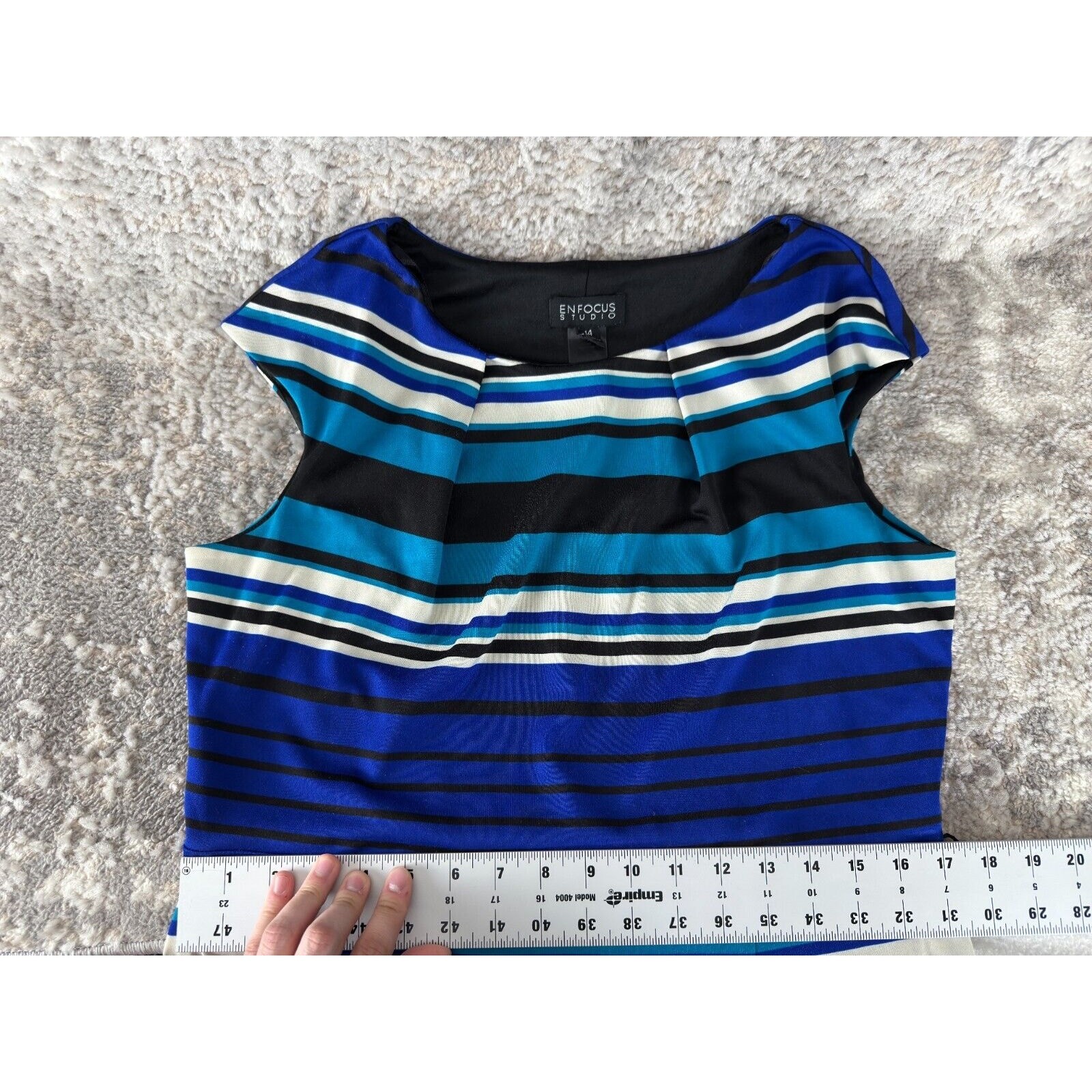 En Focus Studio Size S Striped S Cap Sleeve Sheath Knee Length Dress Blue