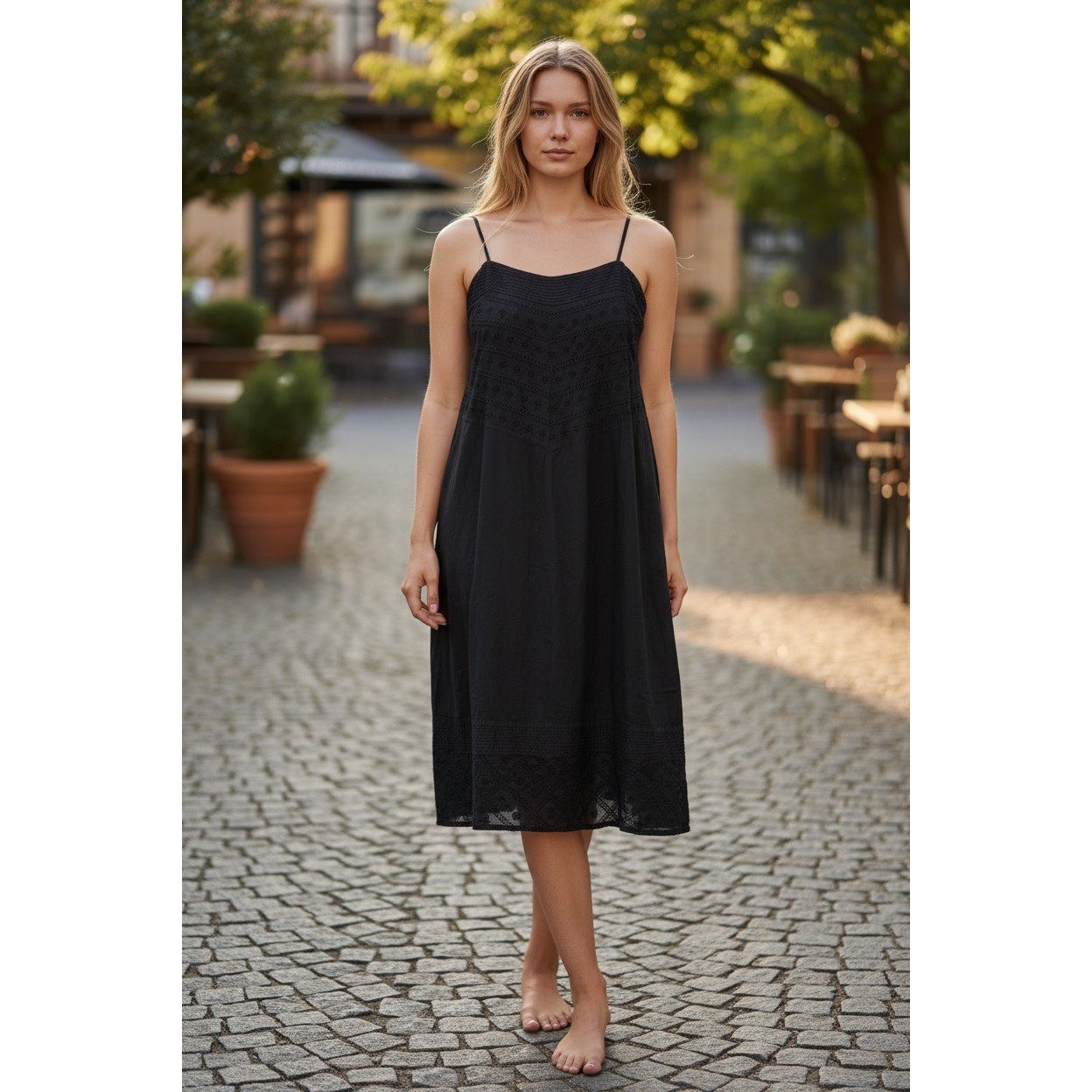 J.Crew Black Eyelet Cotton Spaghetti Strap Sun Dress Size 12 Style 64184 SU 04