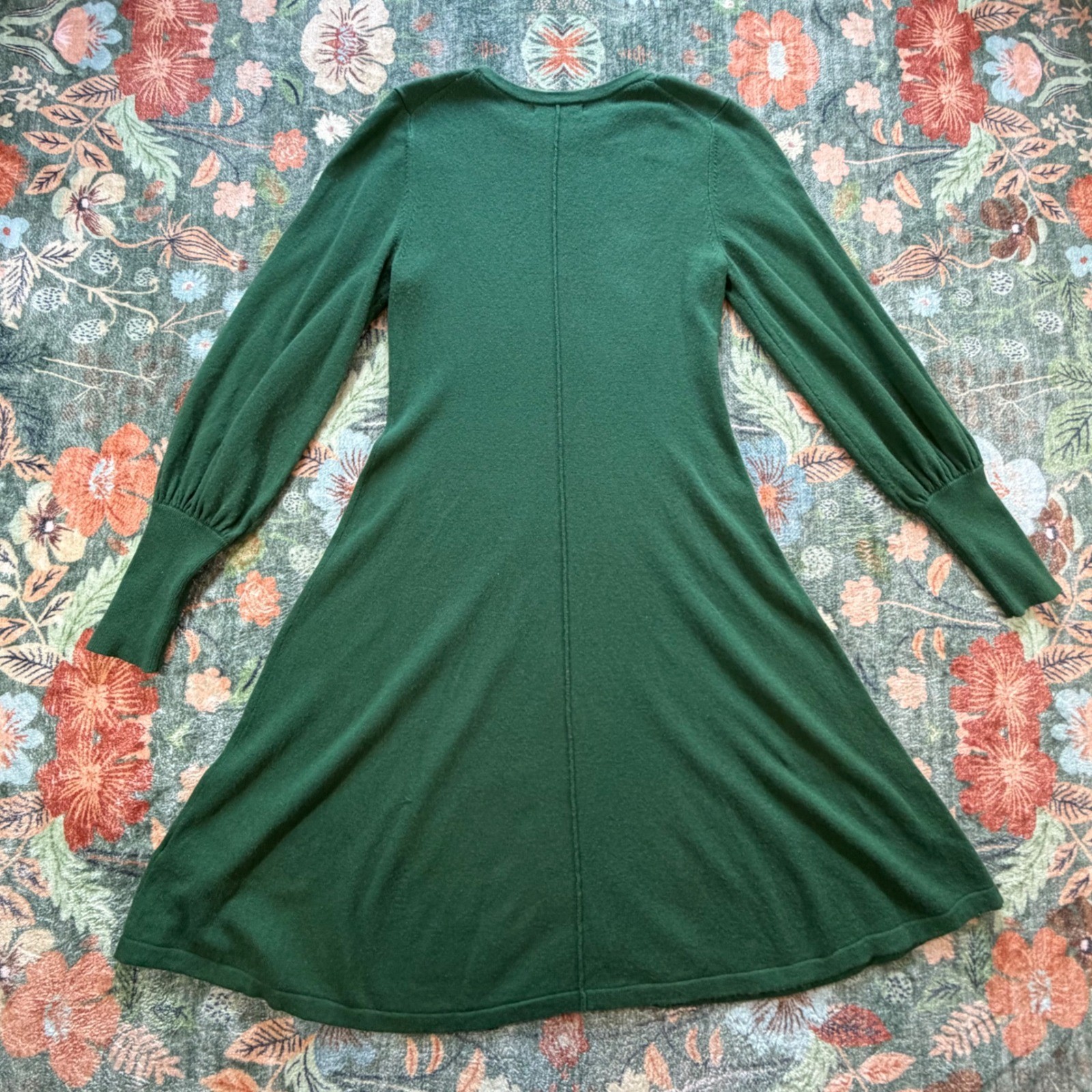Boden Green Wool Cashmere Blend Puff Sleeve Knit Midi Dress US 4R D0359