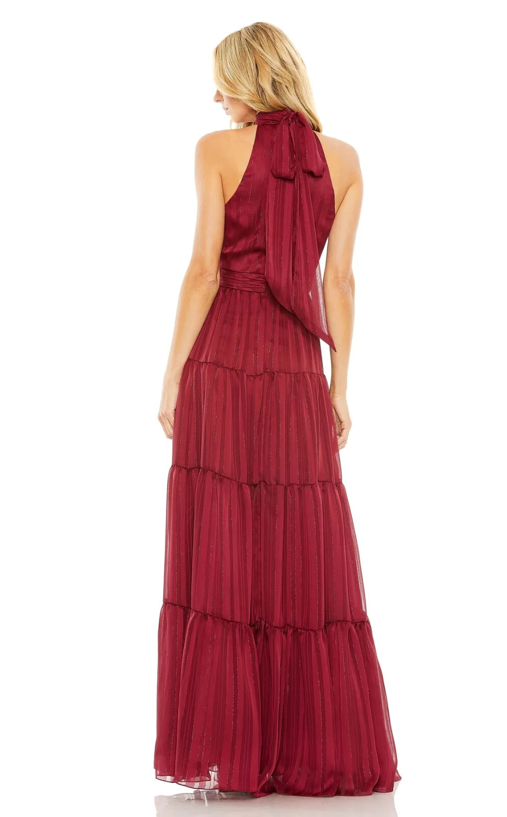 Mac Duggal Burgundy Red Bow Back Tiered A-Line Gown Size 12 $398