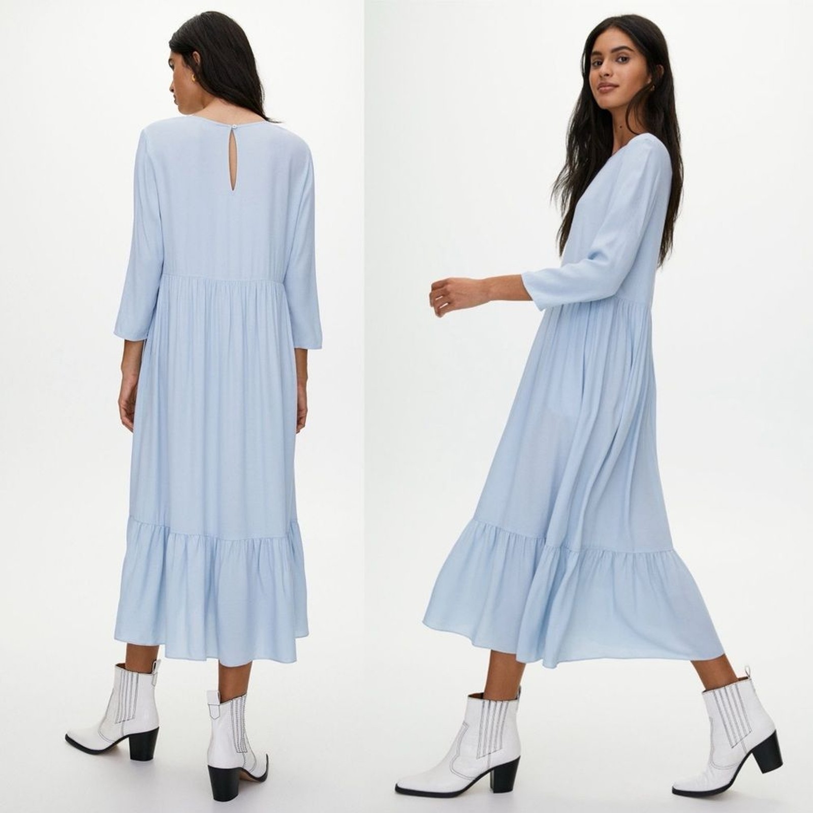 Aritzia Little Moon Heartstrings Tiered Midi Dress in Blue Size Small