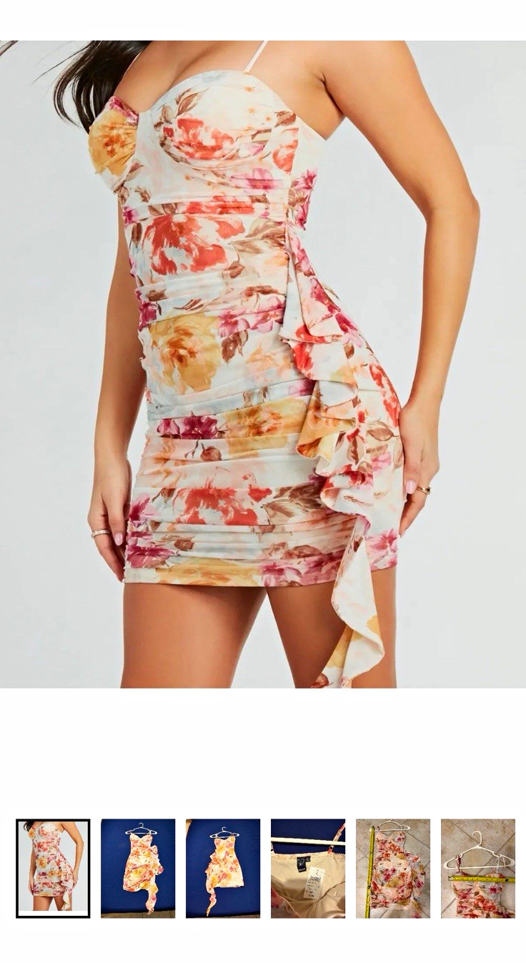 Windsor Ivory Multicolor Floral Mesh Ruched Bodycon Mini Dress XS Sweetheart