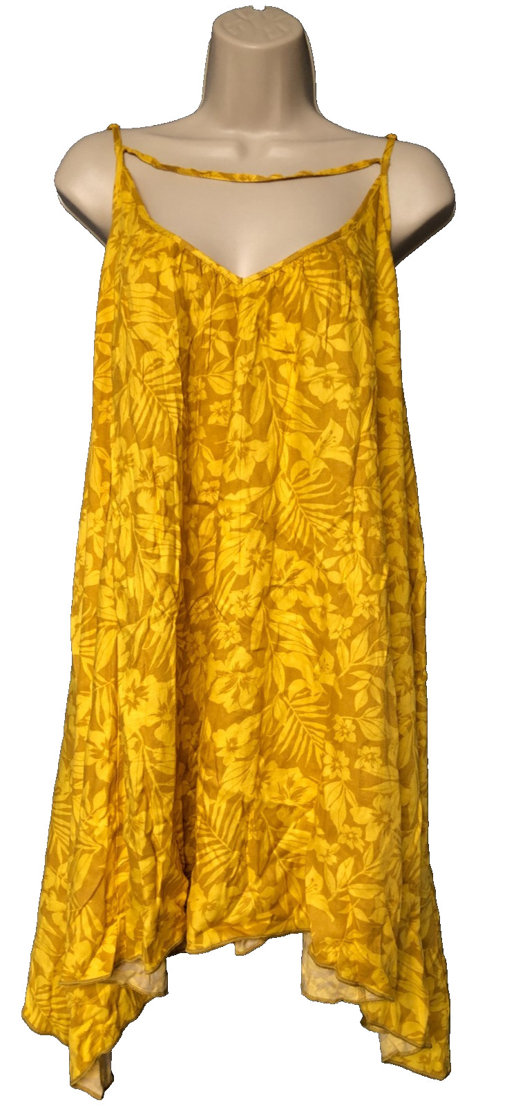 Arizona Jean Co Size XL Honey Tropic Flower Sleeveless Dress V-Neck Adj. Straps