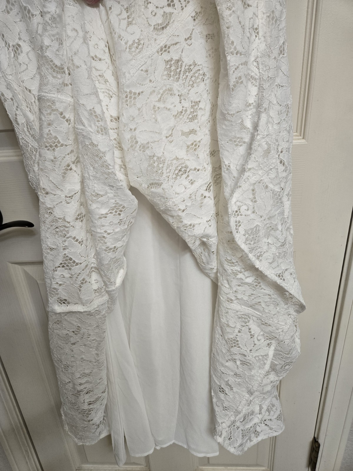 NWT Commense Mock Neck Sleeveless Semi-Sheer White Lace Maxi Dress, Large