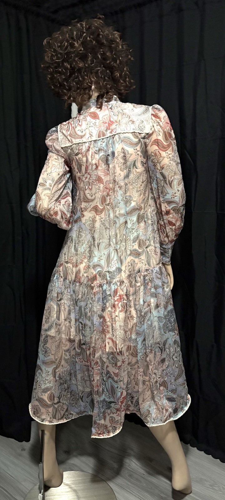 UNKNOWN JACOBEAN PRINT GEORGETTE W/SLIP IVORY, COPPER + MULTI, MAXI DRESS SMALL