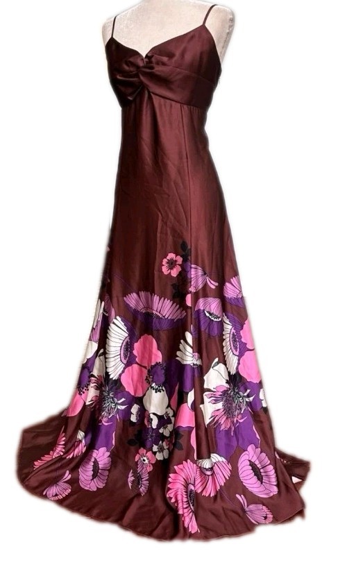 NWT Express Satin drape twist strap Long dress floral print SZ M Retail $228