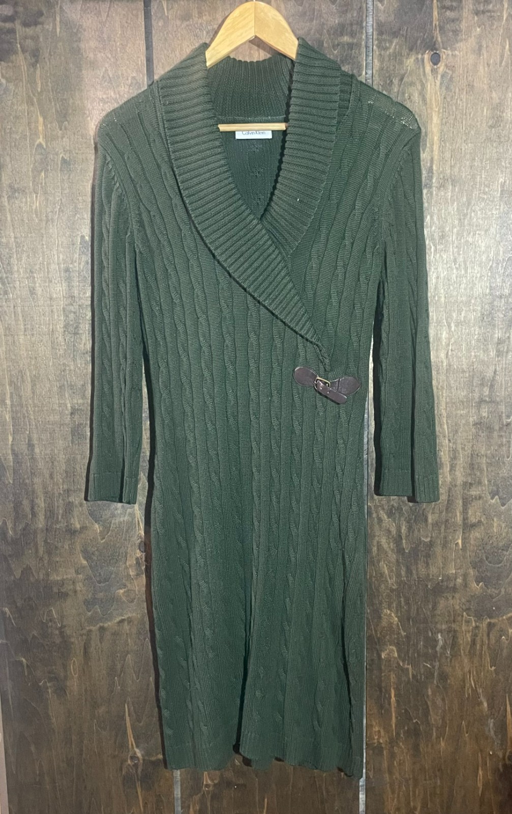 Calvin Klein Cable Faux Wrap Sweater Dress