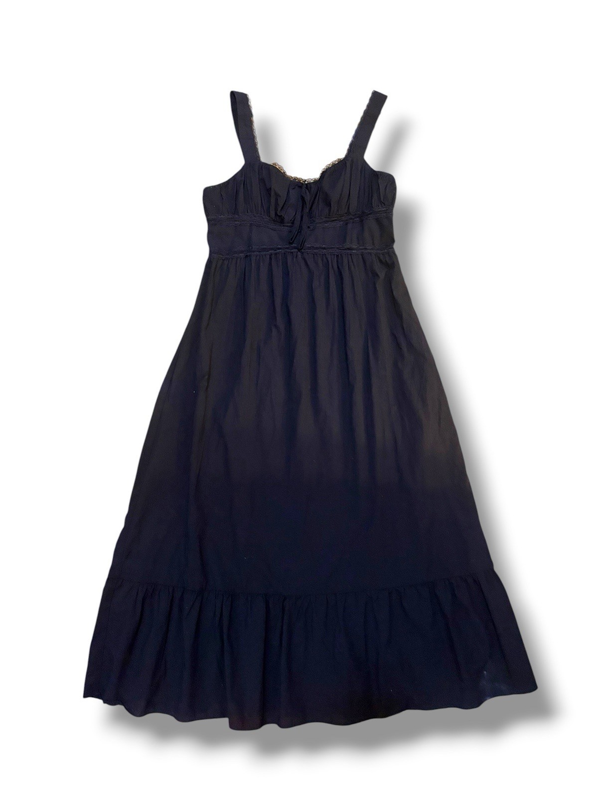 Band Crush Black Lace Trim Smocked Back Midi Dress XL Boho Cottagecore