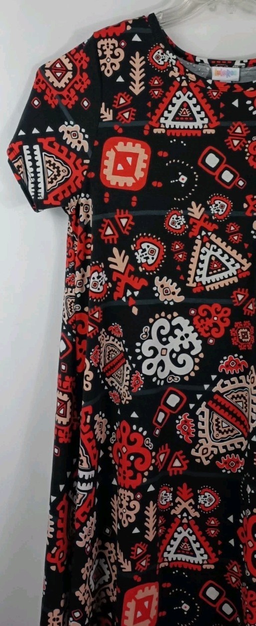 LuLaRoe Black Multicolor Geometric Carly Dress Women Size XL Short Sleeve – NWOT
