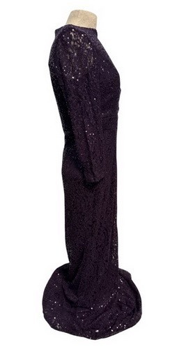 Marina Eggplant Purple Sequin Embroidered Long Sleeve Gown Size 8 $289