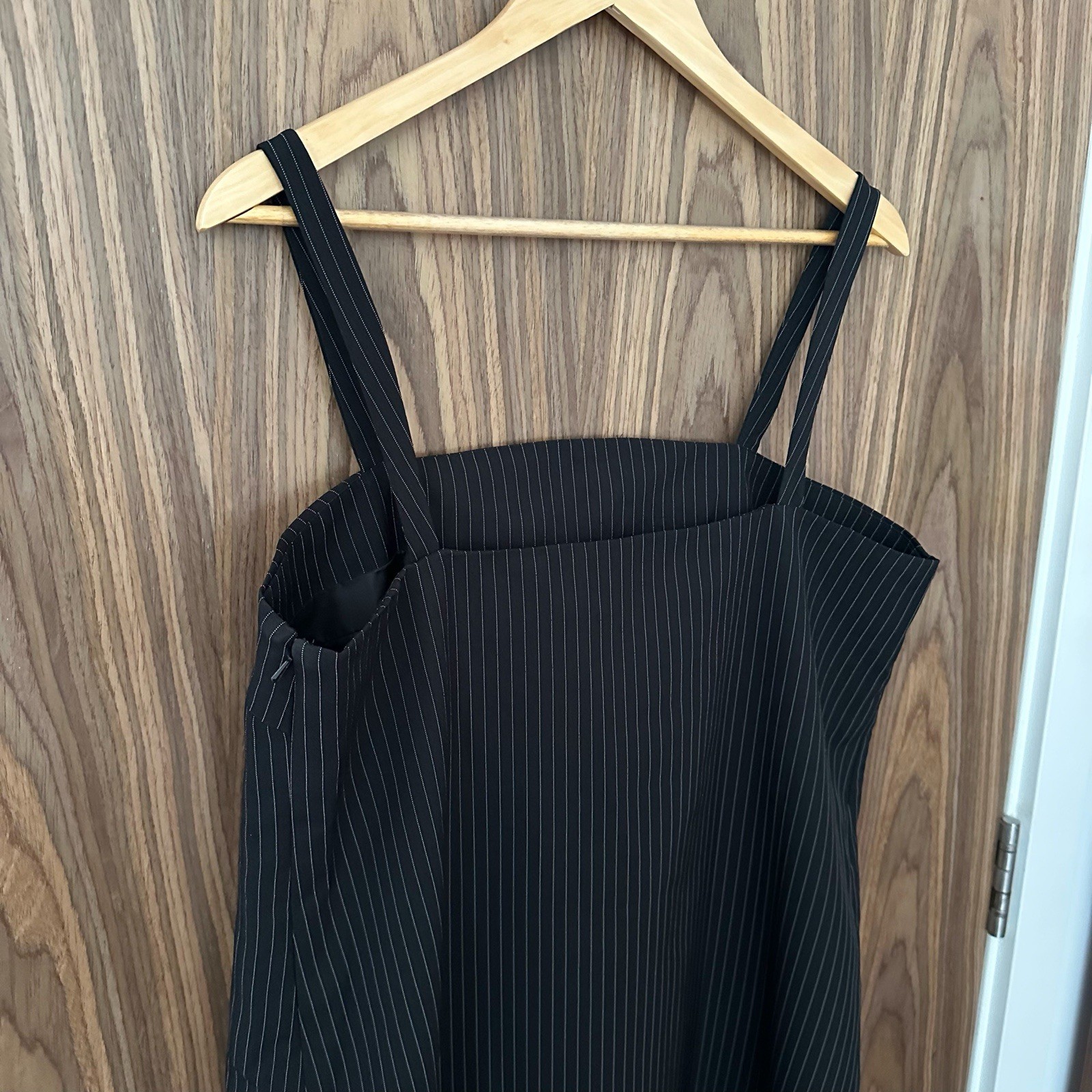 Miss Selfridge Black Pinstripe Tailored Strappy Square Neck Mini Dress UK 14