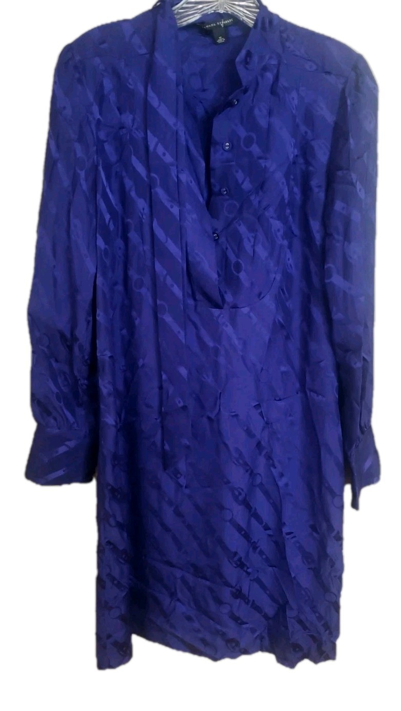 Banana Republic Women’s Purple 100% Silk Dress Pussy Bow Button Neck MEDIUM