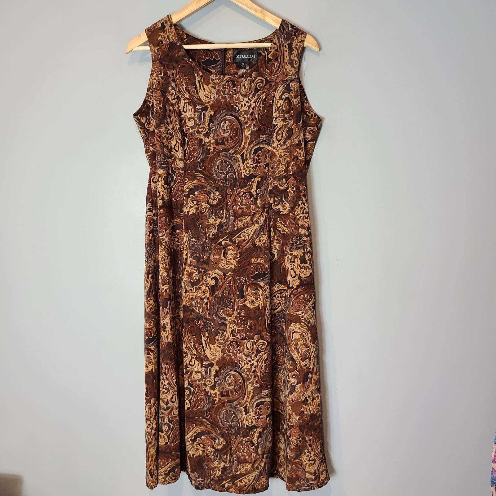 Vtg Y2K Studio 1 Midi Dress Sz 12 Brown Paisley Boho Whimsigoth Fairy Grunge