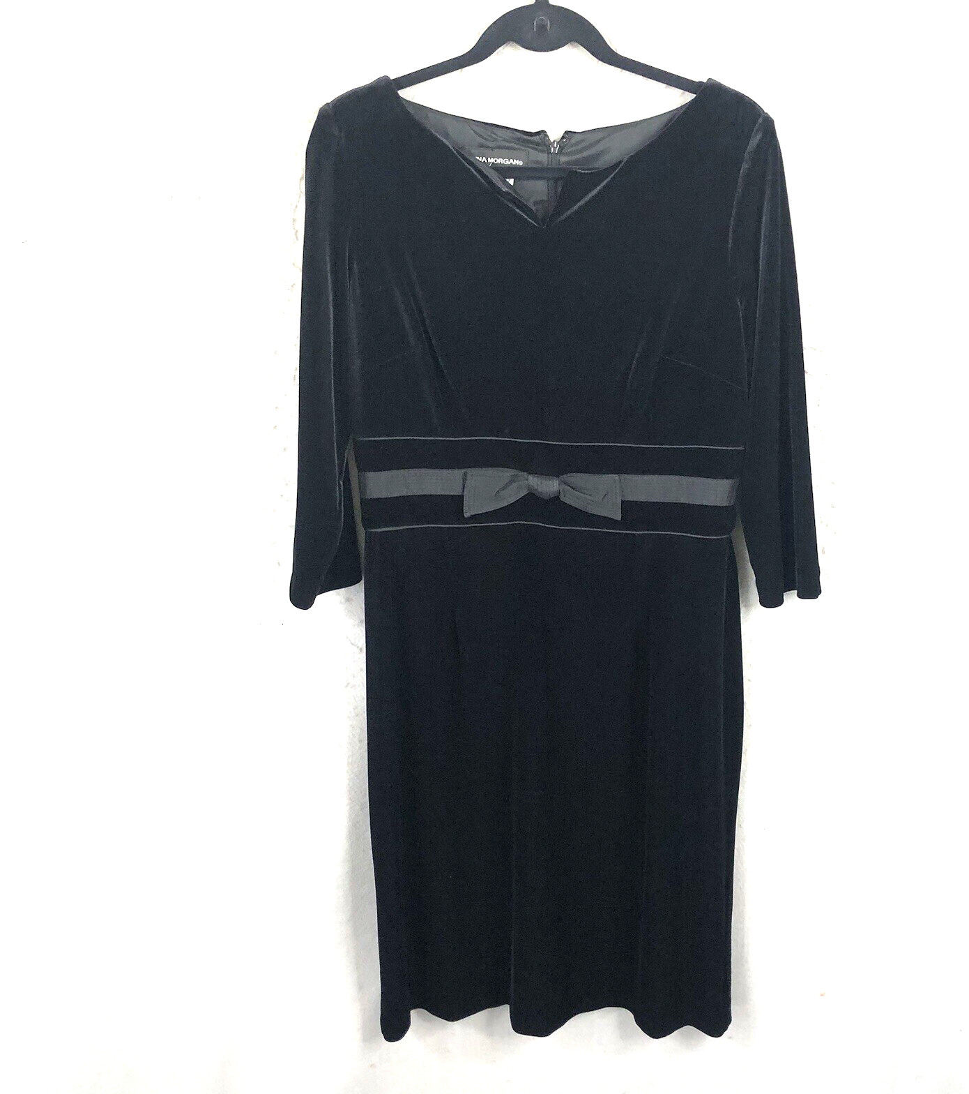 Old Money Velvet Dress Womens 12 Black Bow Event Occasion Christmas Classic
