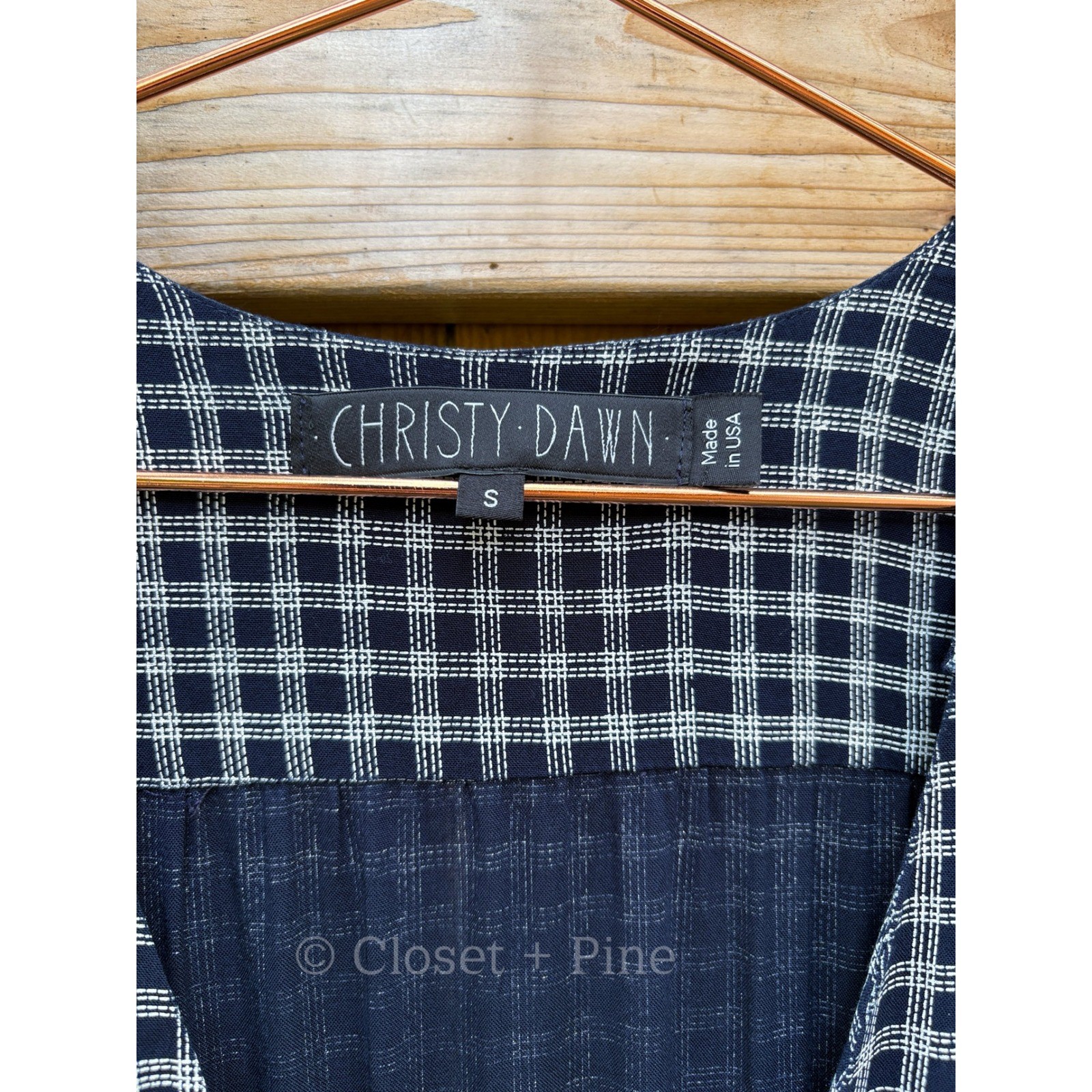 Christy Dawn Audrey Maxi Dress Navy Blue Check Plaid Size Small