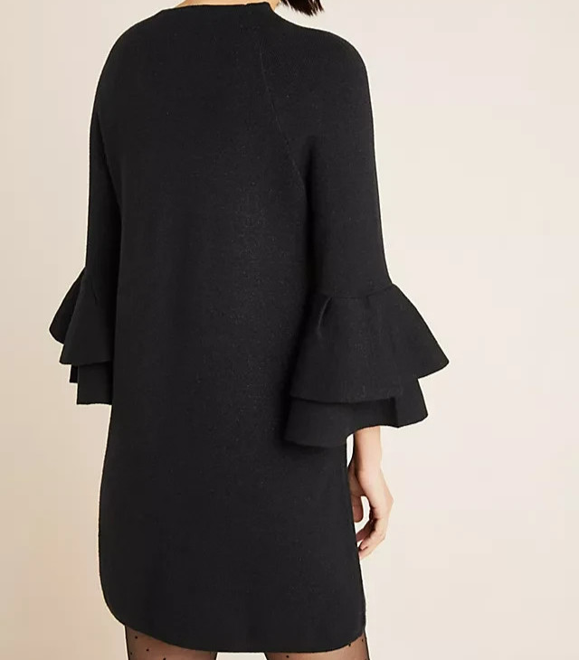 Anthropologie Claudette Ruffled Sweater Dress Size Small Black Metallic Tunic