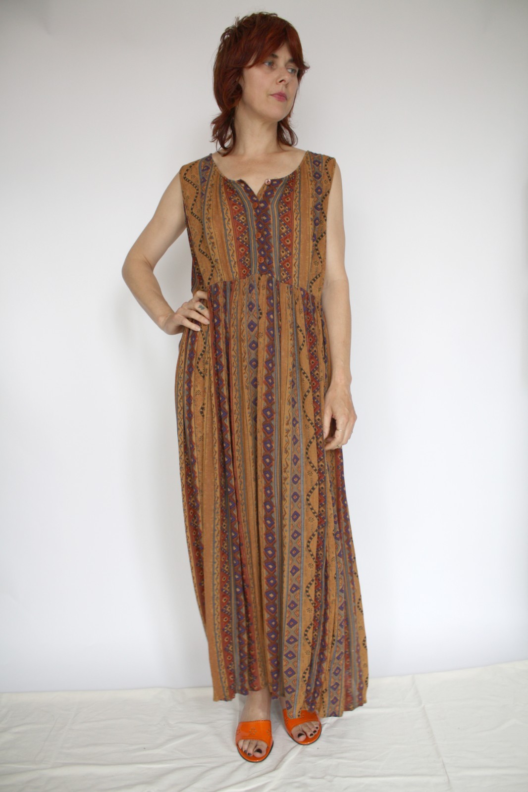 80s Rayon Printed SUmmer Dress Playful Abstract Colorful Lightweight Breathable