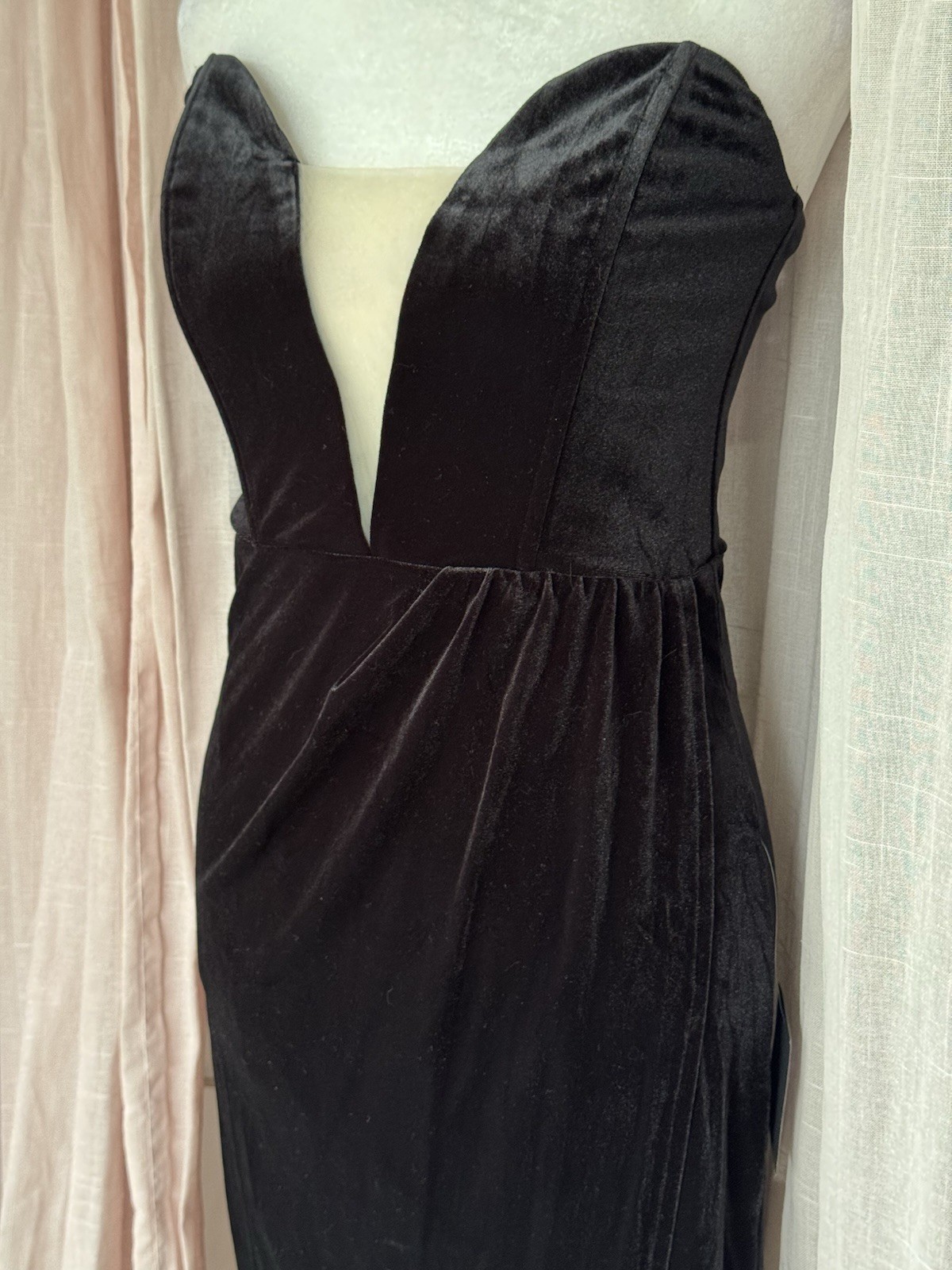 Lulus My Dream Come True Black Velvet Strapless Maxi Evening Dress, Size S
